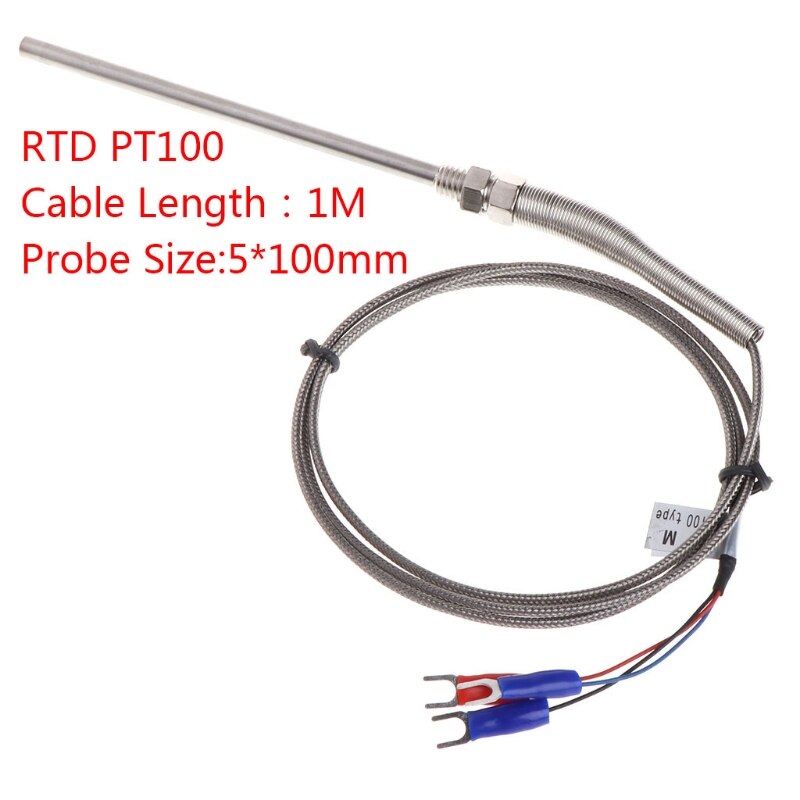 RTD PT100 Temperature Sensor Thread M8 Cable 1M Thermocouple Probe 100mm 3 wires