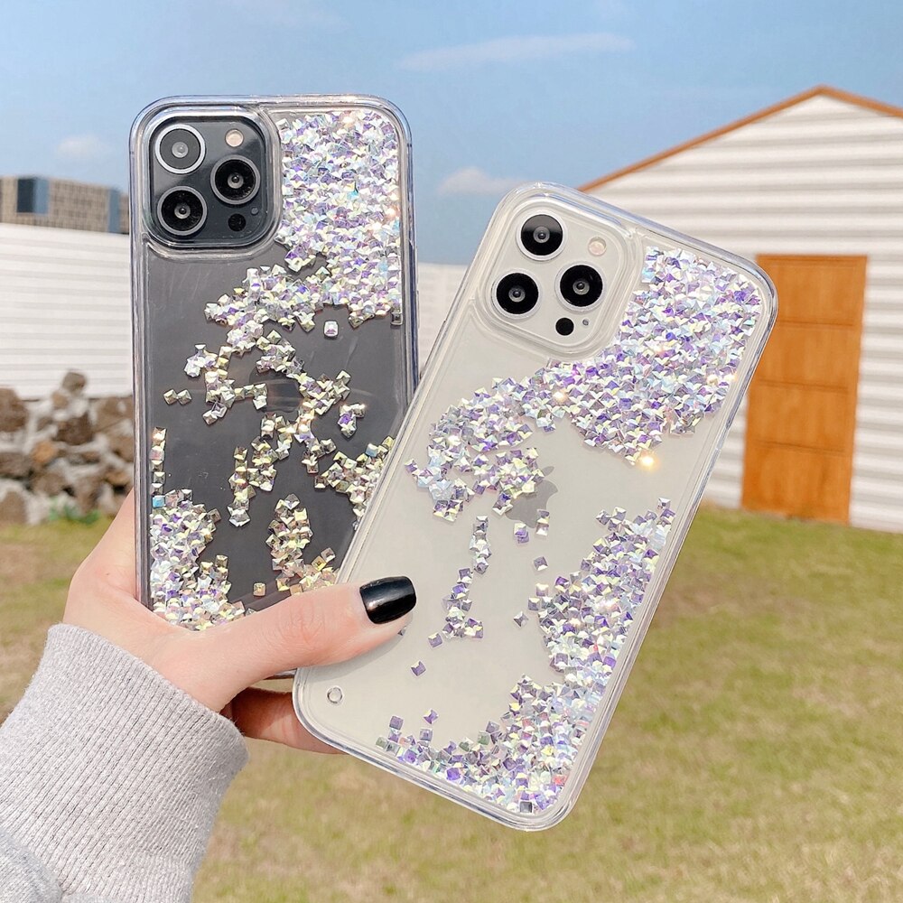 Dynamic Bling Rhinestone Liquid Phone Case For iPhone 11 12 Pro Max XS Max XR X 7 8 SE Protection Clear Hard Back Cover