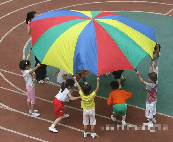 1Pcs 2M Rainbow Paraplu Parachute Speelgoed Kind Kid Sport Outdoor Speelgoed Jump-Sack Ballute Speel Parachute