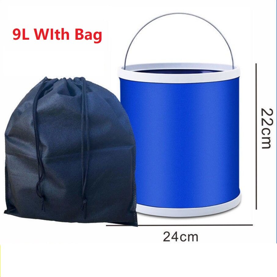 Folding Bucket Portable Wash Outdoor Fishing Bucket Car Storage Box Car Wash Mop Bucket Cleaner: 9L with bag