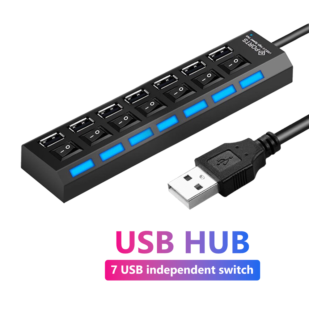 USB 2,0 Hub Multi USB Splitter Häfen Hub verwenden Netzteil 4/ 7 Hafen Mehrfach Expander Hub mit schalten 30cm Kabel für zu Hause