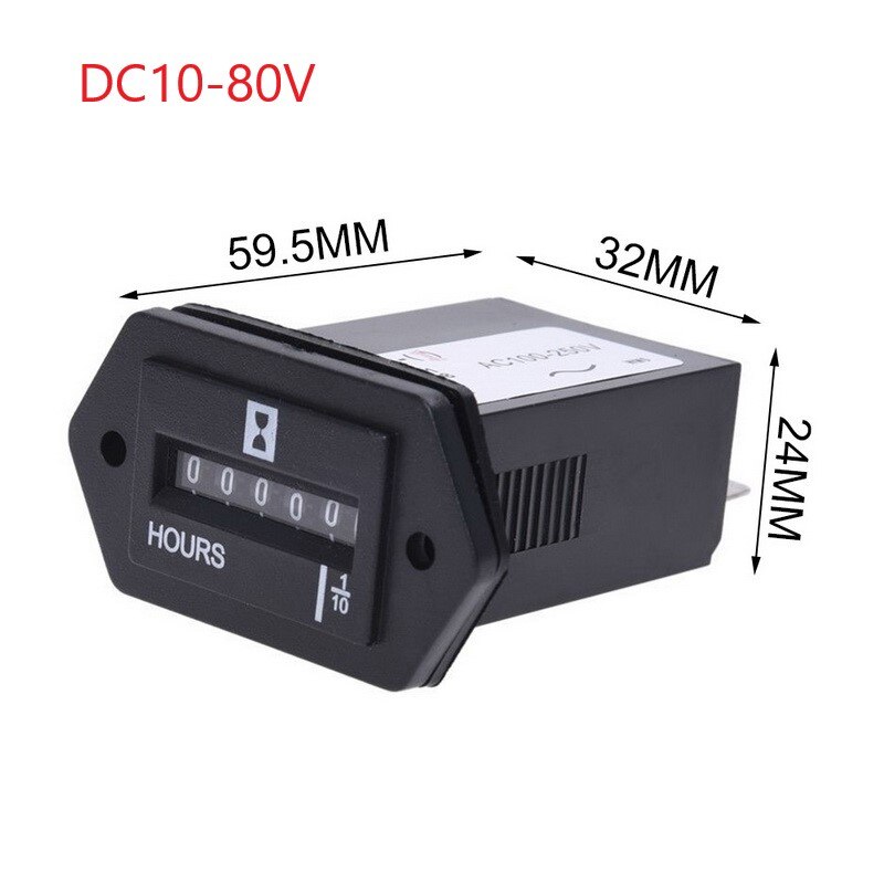 DC10-80V/AC100-250V Hour Meter For Lawn Mower Electric Generator Bulldozer Industrial Timer-1: DC10-80V
