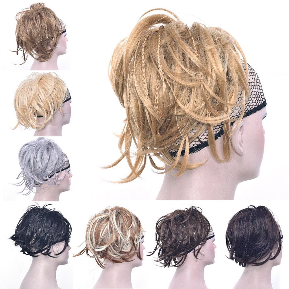 Gres Donut banda de pelo de fibra resistente al calor/Negro rubia trenza moño para novias sintético de mujer moño para el cabello con una banda de caucho