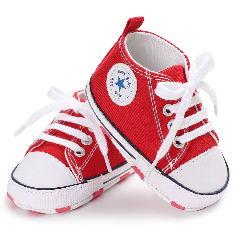 Zapatos de lona para bebé, calzado de lona con cordones para bebé y Niña: Rojo / 7-12 meses