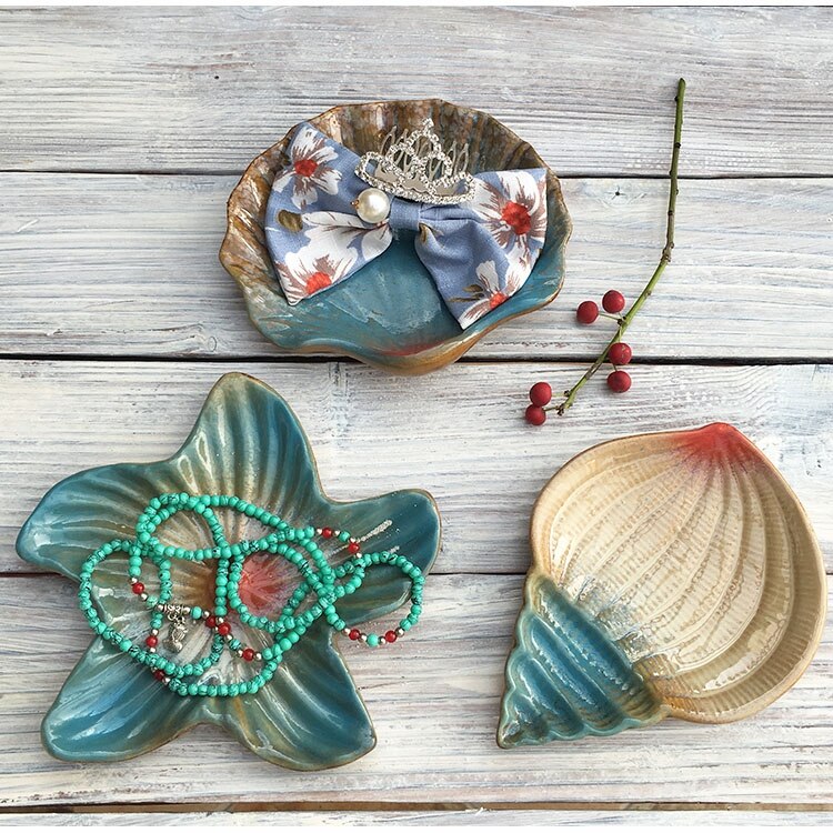 Ceramic Mediterranean Style seashells Starfish Conch Dish plates Soap Box Home decro Ornaments