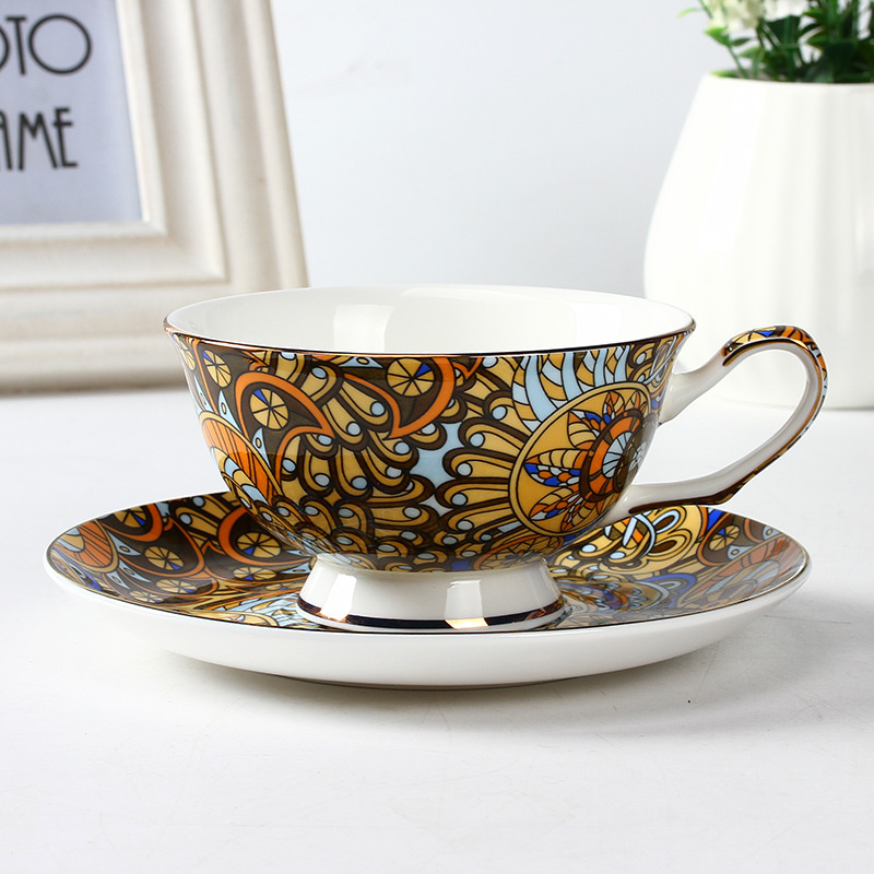 Bohemian Coffee Cup Saucer Kit Bone China Boho Art Line Scented Tea Set Teacup Dish European Ceramics Tumblerfu Xicara Porcelana