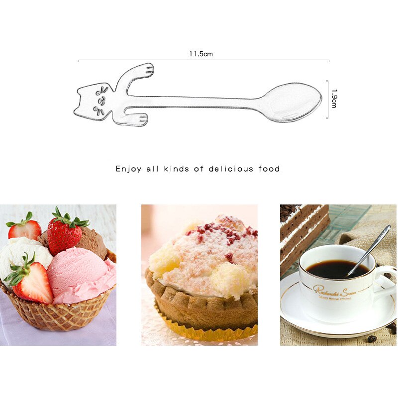 Mini Coffee Spoon Tea Spoon 304 Stainless Steel Kitty Cat Gold Teaspoon Tableware Dessert Long Spoon Handle Dinnerware