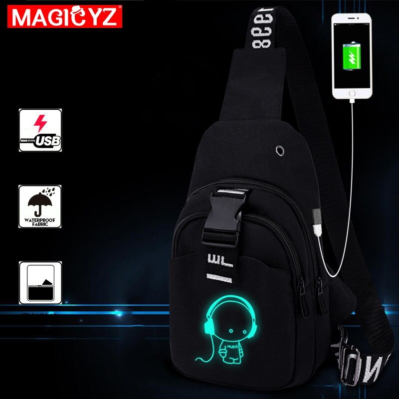 Multifunctionele Mannen Crossbody Tassen USB Opladen Borst Pakken Korte Trip Lichtgevende Borst tas Jonge mannen schoudertas