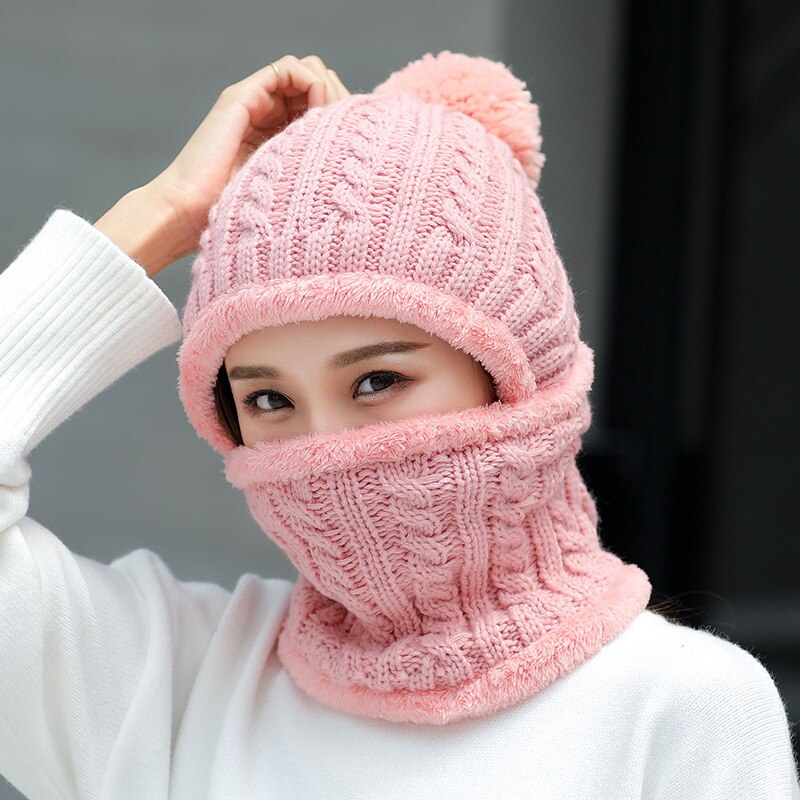 Fleecefodrad varm mössa dam stickad mössa vintermössa scarfset vintermössor för dam skullies mössor huva