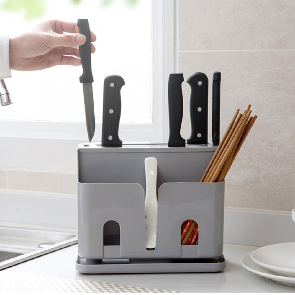 Køkkenredskabsholder plastik knivstativ holder organizer multifunktionel køkken opbevaringsboks stativ bestikholder