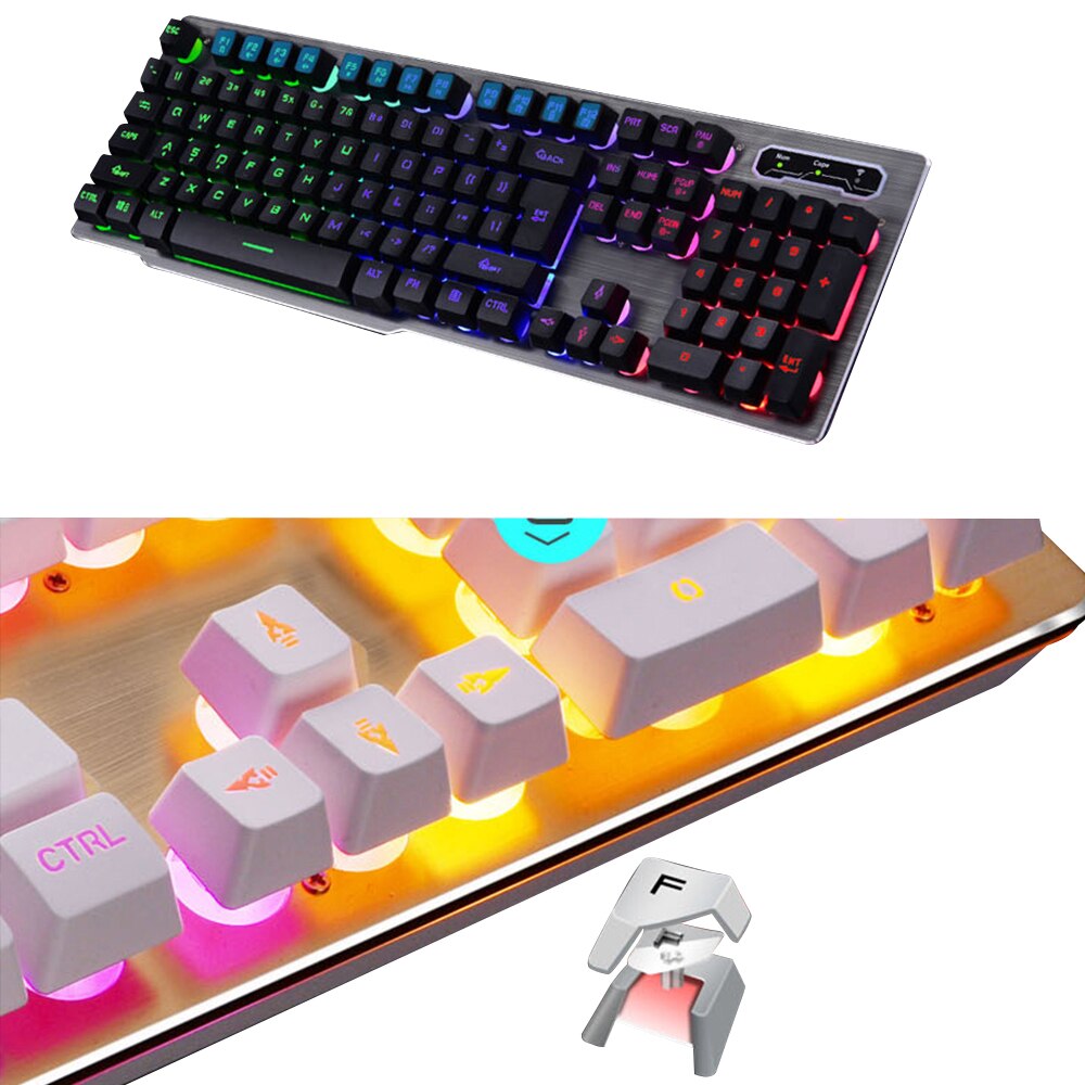 Imitation Mechanical Gaming Keyboard Mouse Combo Rechargeable Backlight Wireless Keyboard Alloy Panel Suitable For Computer Game
