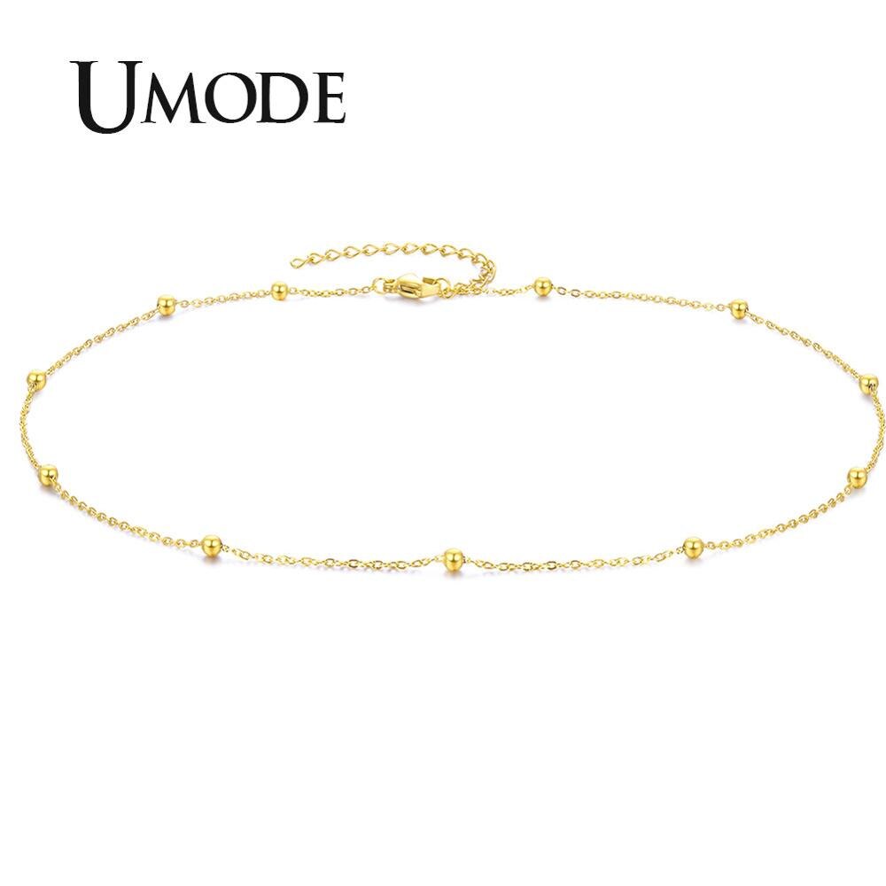 UMODE Korean Girls Gold Stainless Steel Necklace for Women 3mm Ball Chain Necklace Choker Fahsion Party Jewelry UN0391