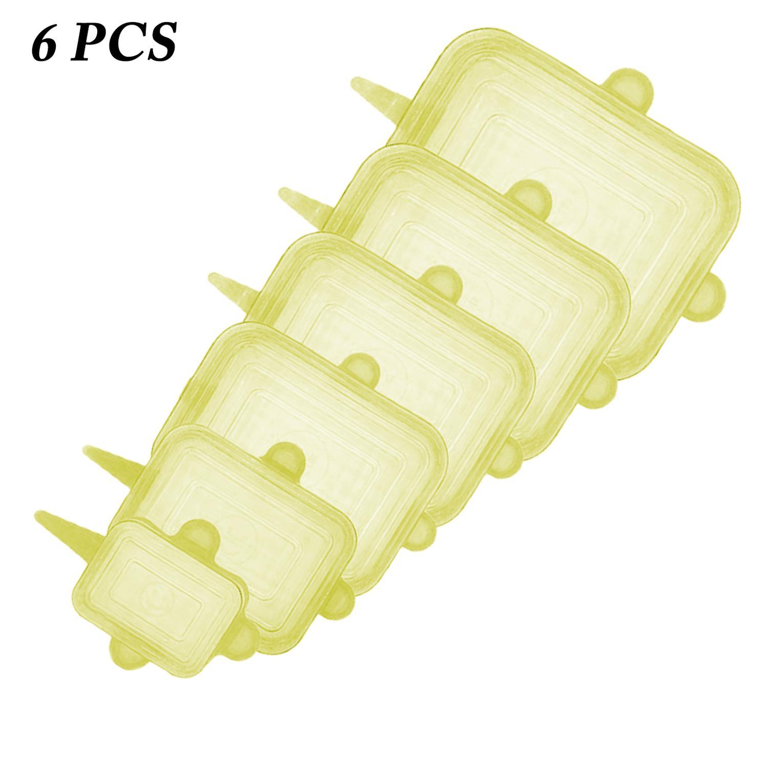 Tapas elásticas de silicona de 6 uds, tapas herméticas reutilizables para envolver alimentos, cubiertas para mantener el bol sellado fresco, cubiertas elásticas para envolver, utensilios de cocina: Yellow Rectangle