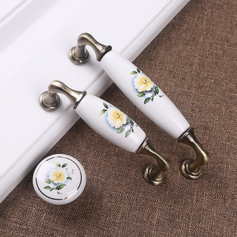 2 Stuks Antieke Keramische Knoppen Kabinet Schuifladegrepen Knoppen Kast Deurklink Europese Meubelbeslag