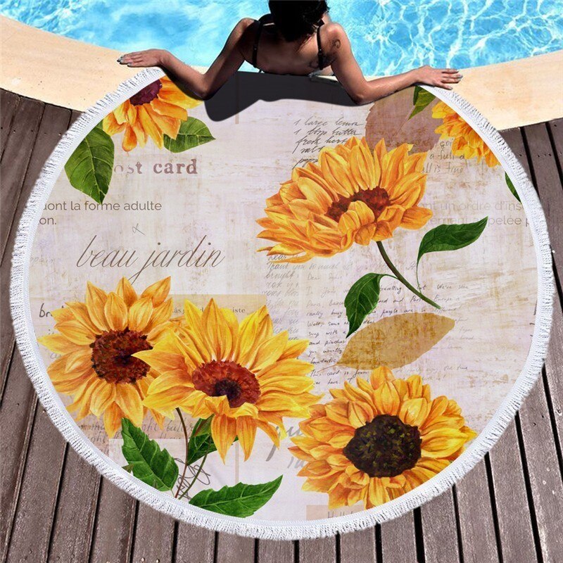 Sunflower Microfiber Round Beach Towel Thick Shower Bath Towels Circle Swim Mat With Tassel Toalla De Playa Serviette De Plage: Beach Towel 5