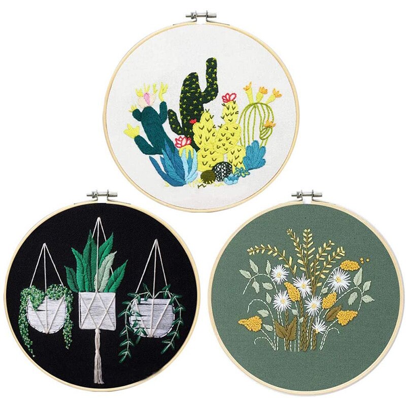 3 Sets Embroidery Starter Kit with Pattern, Cross Stitch Kit for Beginners Include Embroidery Clothes Embroidery Hoops