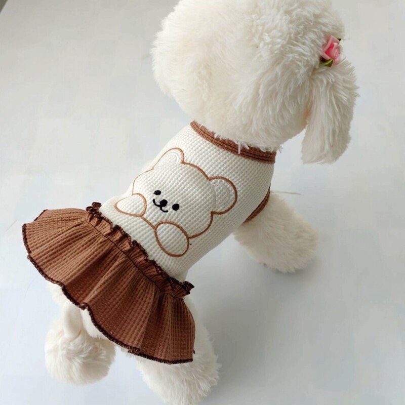T-shirt brodé pour petits chiens, chat, chiot, robe pour animaux de compagnie, vêtements pour Couples, T-shirt, jupe mignonne, petit ours, printemps et été
