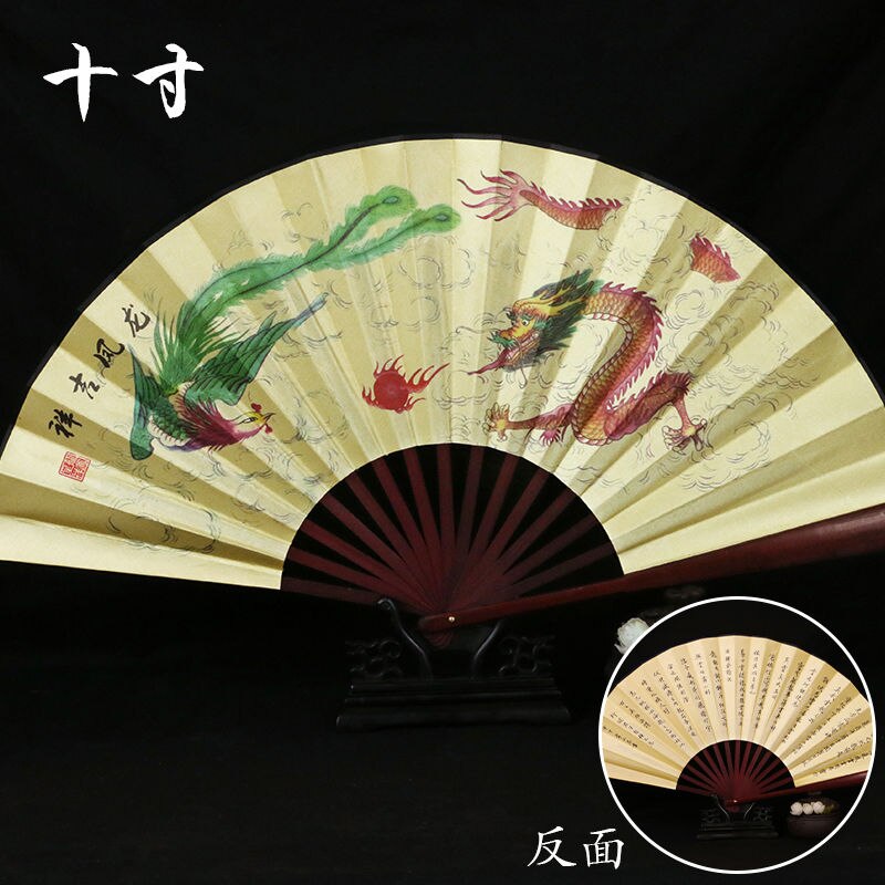 Chinese Stijl Vrouwen Man Vouwen Fan Klassieke Dansen Doek Fan Vintage Bamboe Kalligrafie Afdrukken Zomer Hand Held Fan: 6