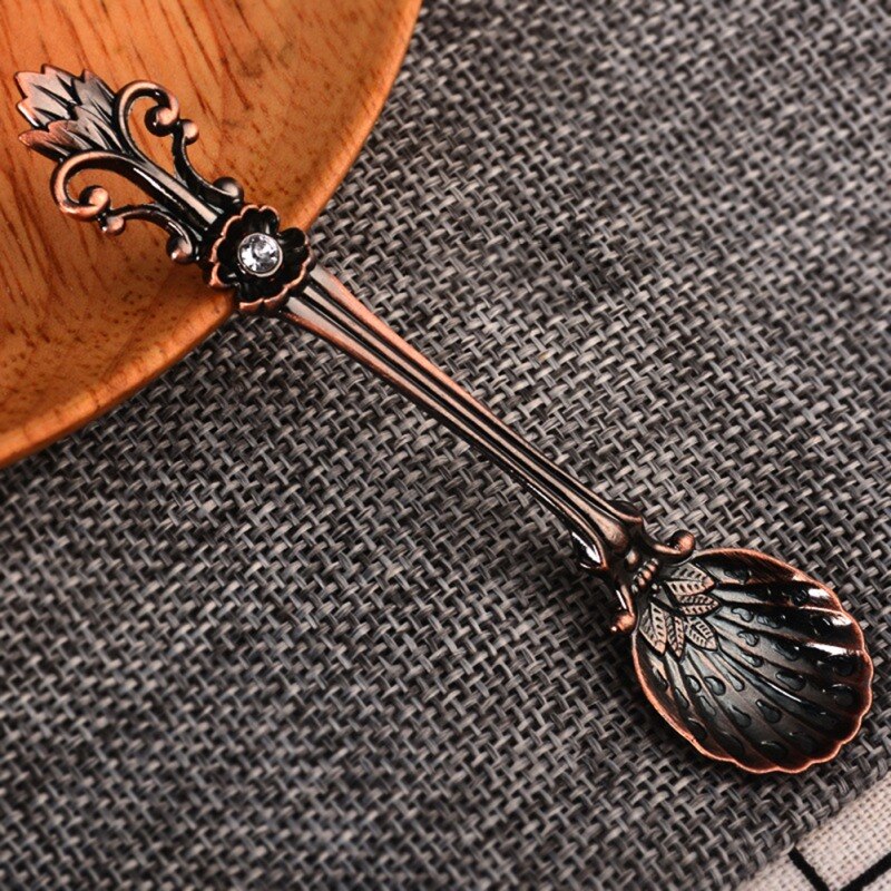 Arabic Style Antique Copper Spoon Retro Handle Spoon Kitchen Mini Tableware Spoon Flower Spoon Coffee Stir Dessert Tea