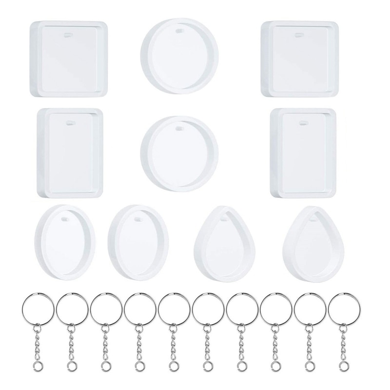 LLavero de resina epoxi de cristal, Kit de molde de silicona de fundición con llaveros, joyería artesanal DIY, pendientes Mak, 20 Uds.
