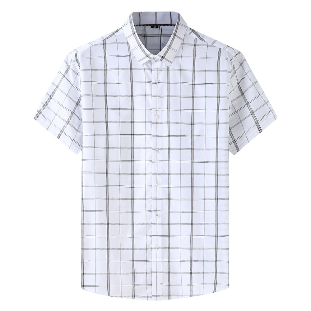 Plus Size 7XL 8XL Men's Shirt Summer Short Sleeve Plaid Loose Business Casual High Male Brand Shirt Black White: White / 8XL