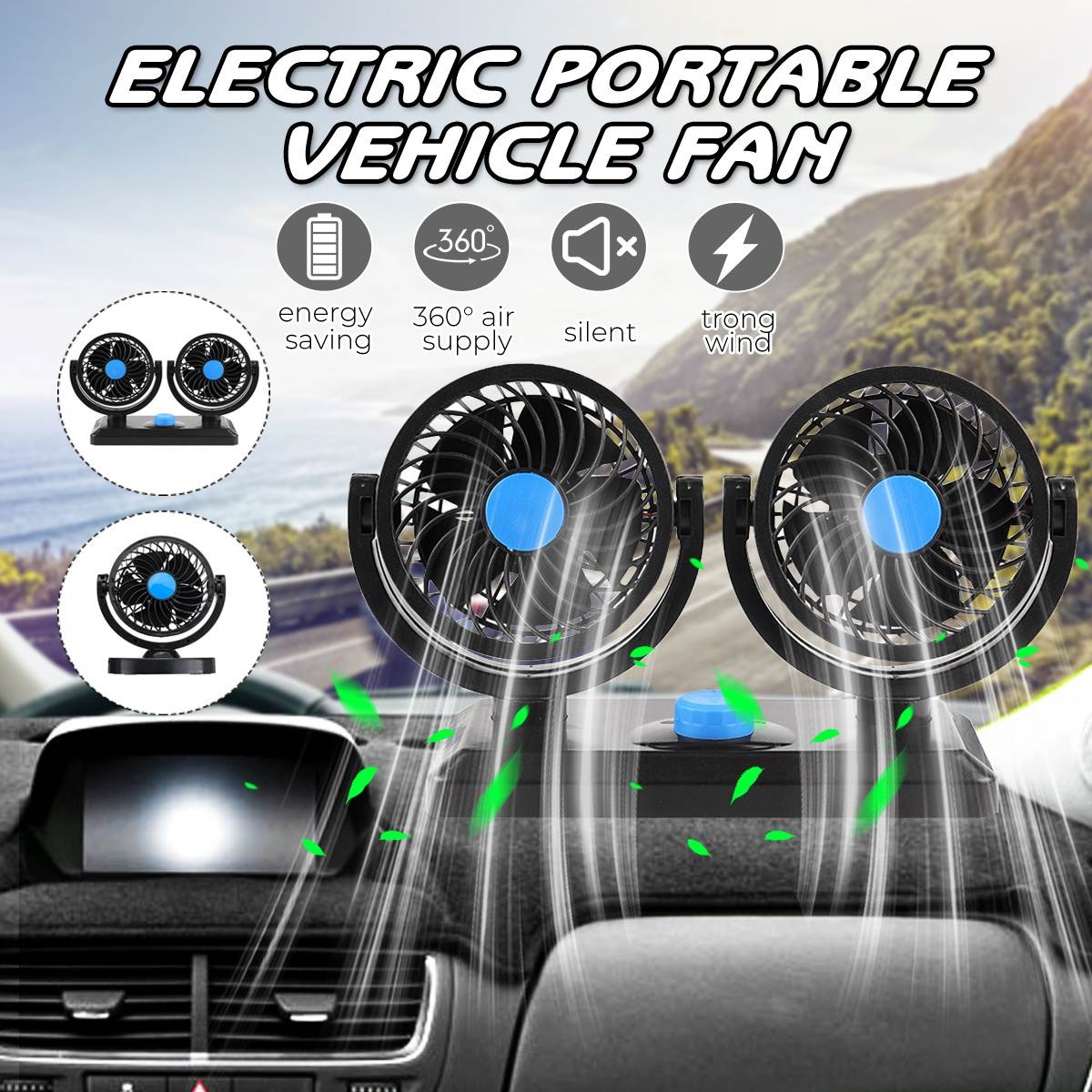 12V Mini Elektrische Auto Ventilator Laag Geluidsniveau Auto Airconditioner 360 Graden Rotatie Koelventilator Auto Koeler Ventirador Zomer