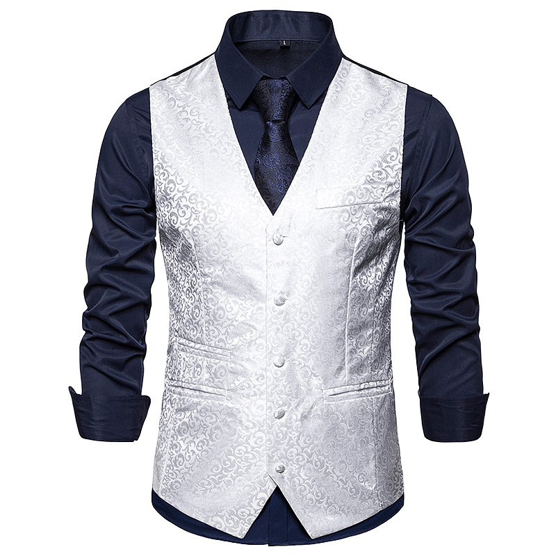 Heren casual zakelijk pak vest heren merk wit paisley jacquard vest heren feest bruiloft gilet kostuum xxl: Wit / Xl