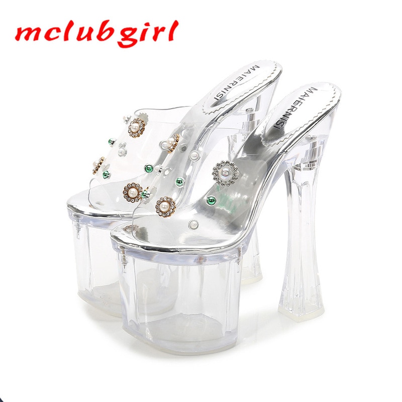Sandalias de Club nocturno Mclubgirl de 18 Cm para mujer, zapatos de Club nocturno para mujer, zapatos de con tacón súper alto, zapatos de cristal WZ