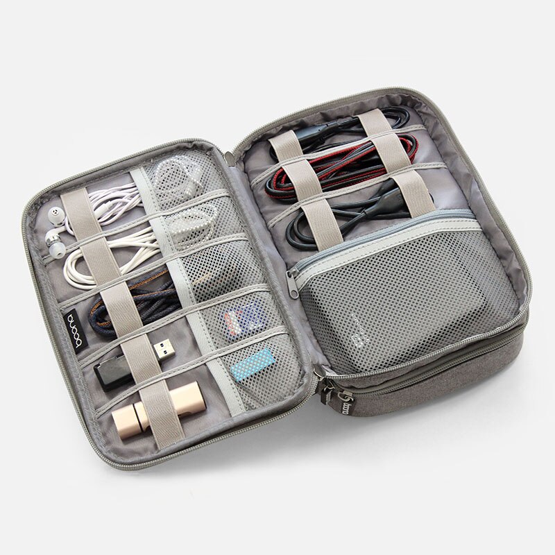 Accesorios electrónicos organizador de cables de datos bolsa de viaje de doble capa cargador USB caja de almacenamiento BHD2