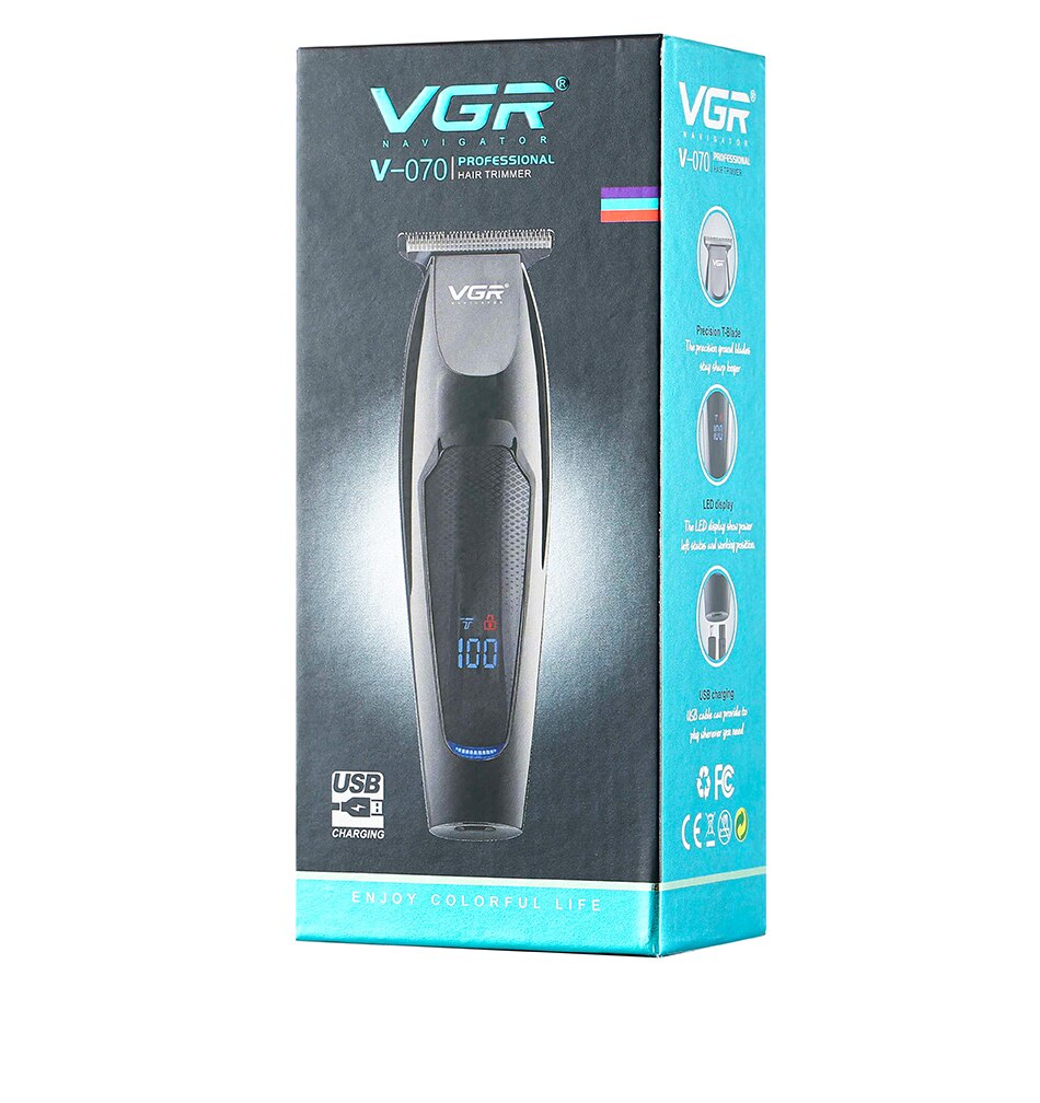 Tondeuse à cheveux professionnelle VGR 070, soins personnels, barbier, huile, Sculpture de tête, coupe de cheveux, LCD, salon de coiffure, rechargeable, V070