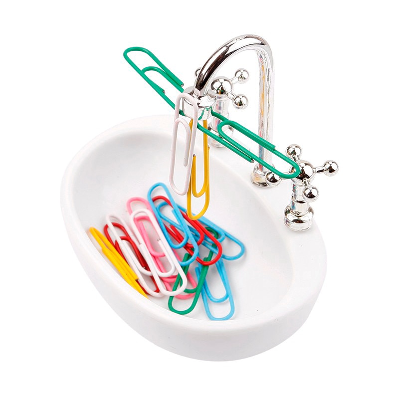 TUTU Paper Clip Holder Kitchen Sink Desi Wash Basin Magnetic Paper Clip Holder Mini Sink Faucet Desk Organize Office H0349
