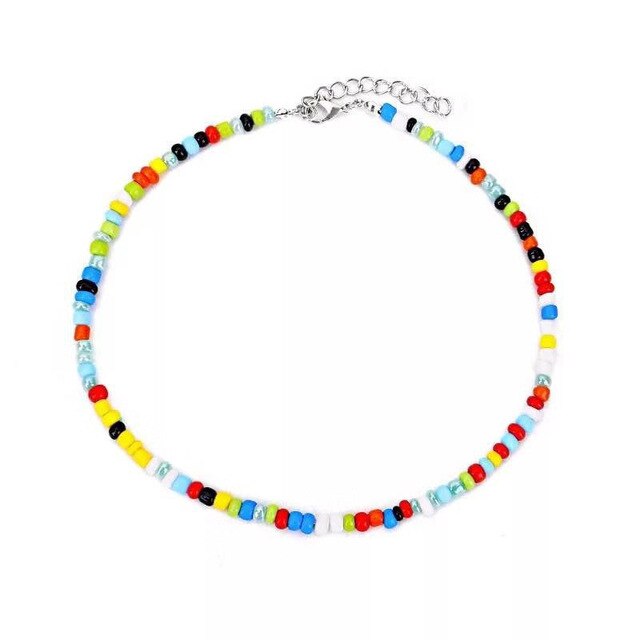 HangZhi Summer Baroque Pearl Colorful Bohemia Simple Resin Beaded Choker Necklaces for Women Girls Vacation Jewelry: M  38 Add  7cm