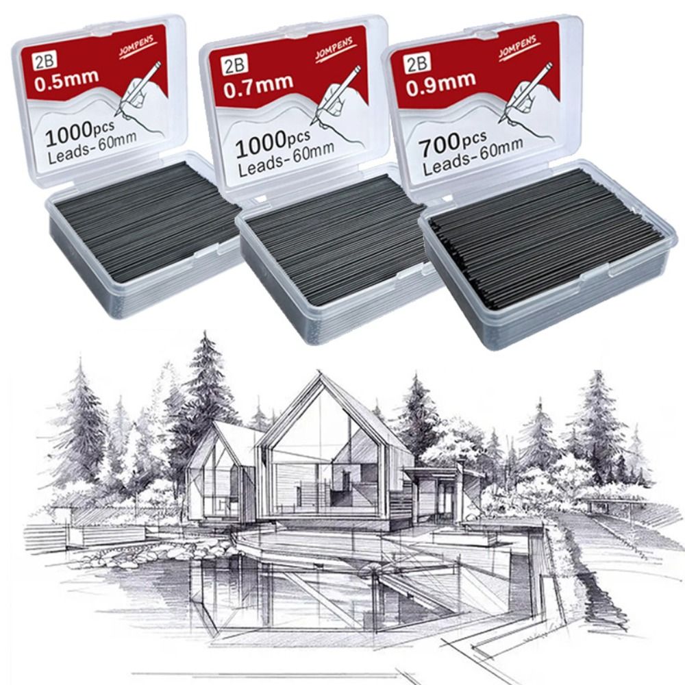 1000 st/ask mekanisk penna 0.5/0.7/0.9 2b 60mm längder utbytbara automatiska pennpåfyllningar konstskiss teckningsmaterial