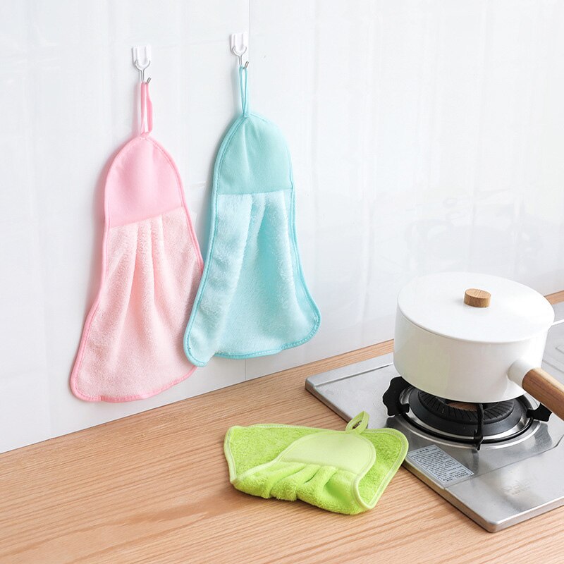 Nueva Toalla de mano de Color sólido, paños de cocina absorbentes de agua, toalla suave colgante, para manos Toalla de microfibra, suministros de cocina