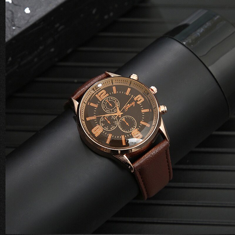 Herreure quartz armbåndsur med foldespænde læder pung sæt til mænd kæreste far fars dag