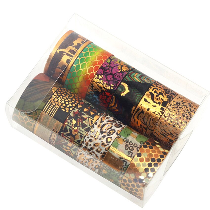 Washi Tape 12Rolls Washitape Set Bladgoud Masking Tape Dier Stickers Scrapbooking Briefpapier Papeleria Decoratieve Cinta Washi