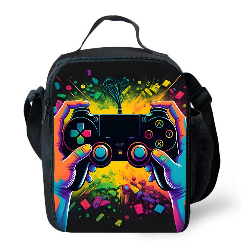 Lunch bags for Child,Cartoon Game con-so-les School Picnic Bags for Boys,Large Kids Insulation Cooler Bags for Aged 4-10 years: green