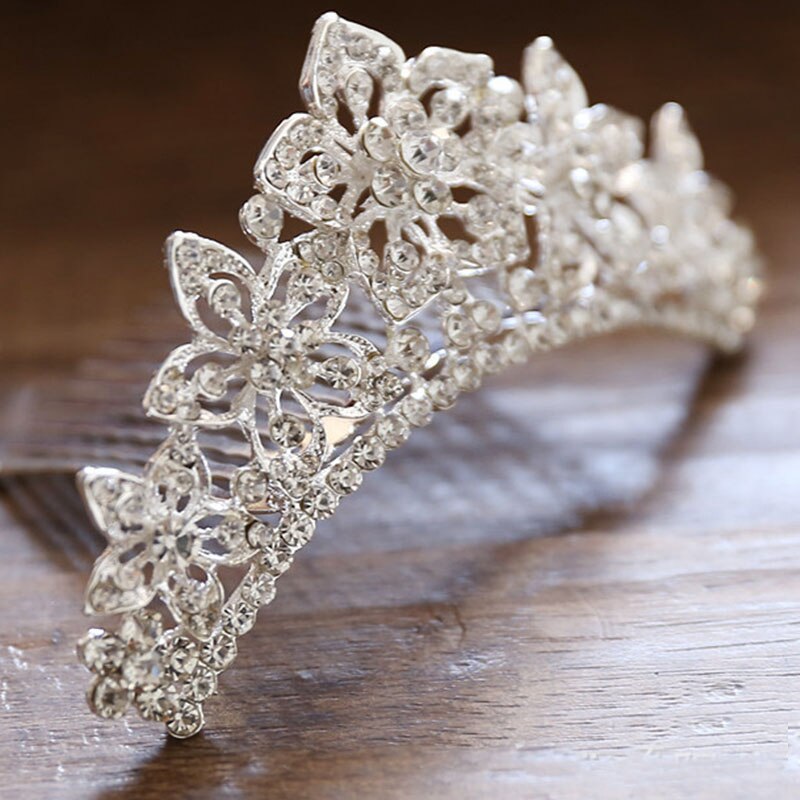 FORSEVEN Mini Silber Farbe Perle Strass Kristall Frauen Mädchen Prinzessin Diadem Hochzeit Haar Kamm Stil Tiara Krone Haar Schmuck