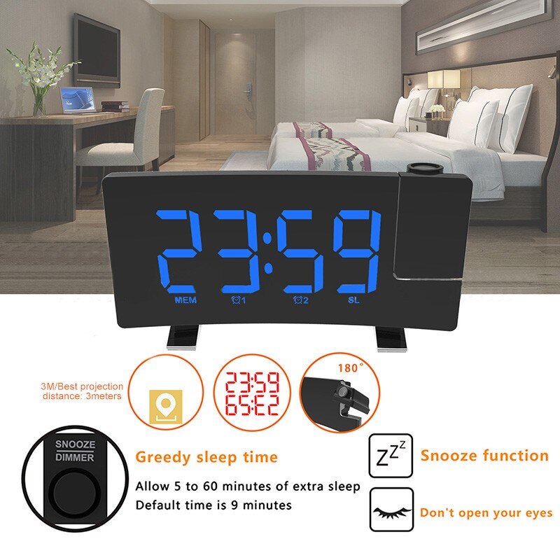 Projektion Wecker Digital Decke Anzeige 180 Grad Projektor Dimmer Radio Batterie Sicherung Multi-funktionale LED Uhr