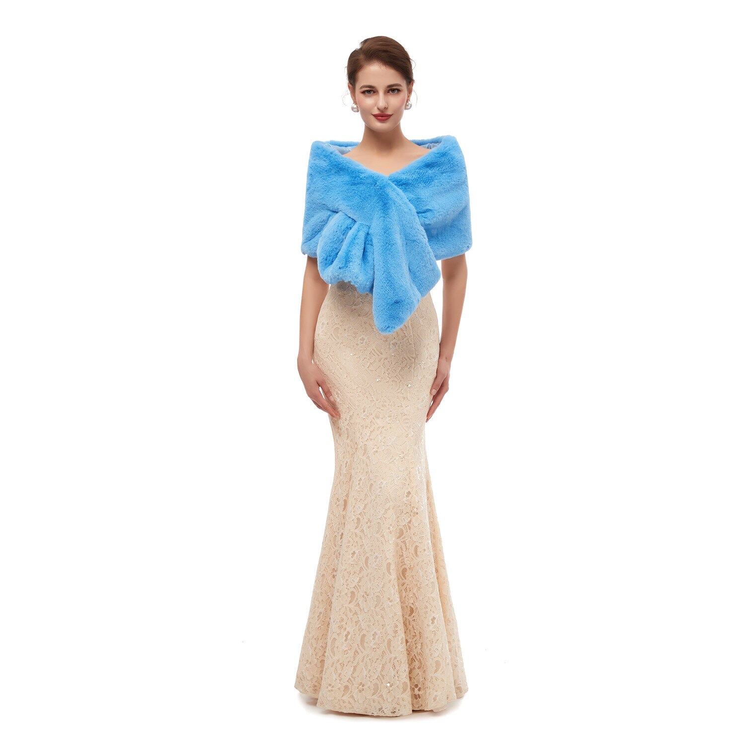 Bont Sjaal Bruiloft Wrap Vrouwen Winter 3/4 Lengte Mouwen Bridal Wraps Warm Bont Boleros Bridal Jacket Avond jas: 140