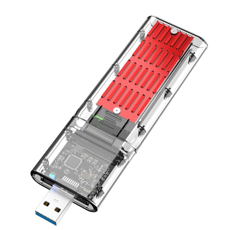 External M.2 NGFF SATA SSD Enclosure High Speed USB3.0 Gen1 5Gb/S Transparent SATA SSD Hard Drive Case for PC: red