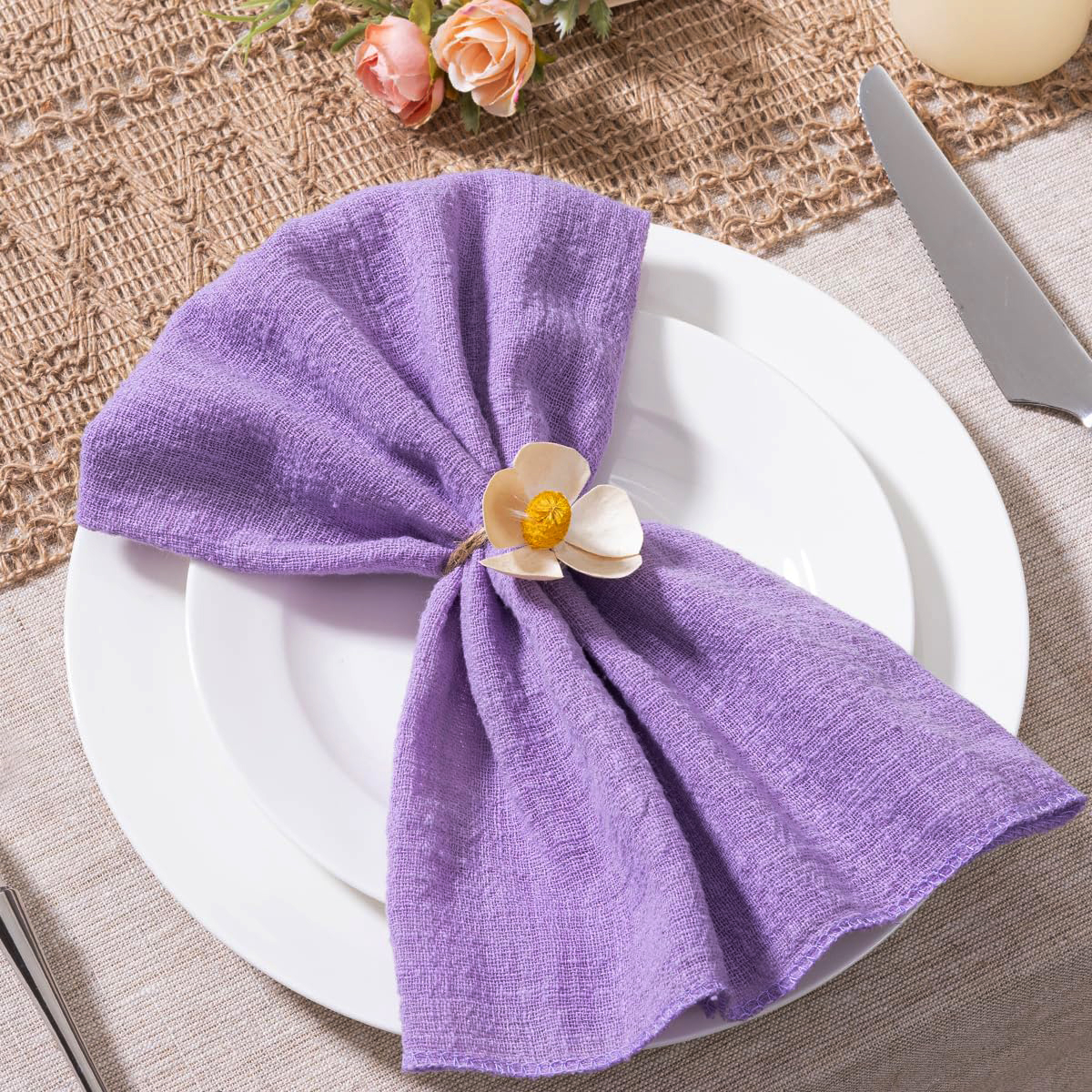 10 Stück Baumwolltuch-Servietten, 30 x 30 cm, Gaze-Stoff für Hochzeitsdekoration, Alltagsgebrauch, Abendessen, Geschirrtuch, Tischdorf, Weihnachtsserviette: violet