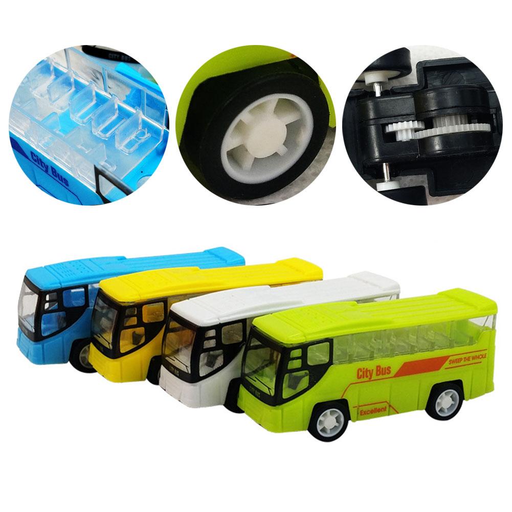 Kleine Simulatie Pull Back City Bus Model Mini Draagbare Cartoon Plastic Puzzel Speelgoed Auto Voor Kinderen Spelen Speelgoed Willekeurige Kleuren