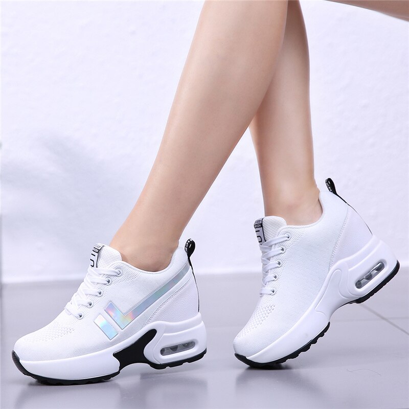 Salg sneakers kvinder sko kvinde blonder åndbare dame sko behagelig afslappet tennis kvinde platform wedge sko: Hvid / 37