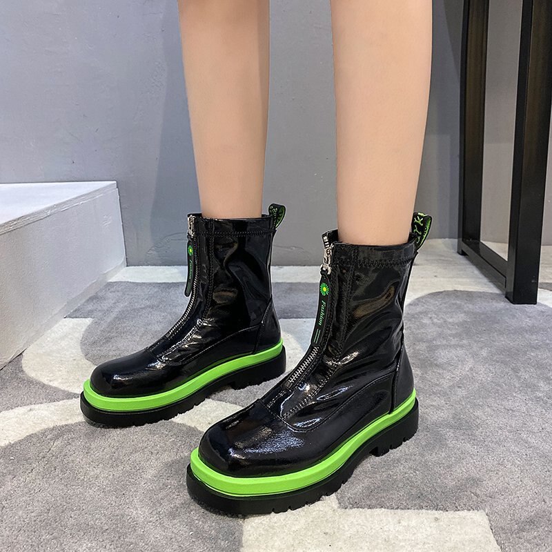 Laarzen halfhoge laarsjes dames leren damesschoenen ronde neus rits lage hak laarsjes kort rubber