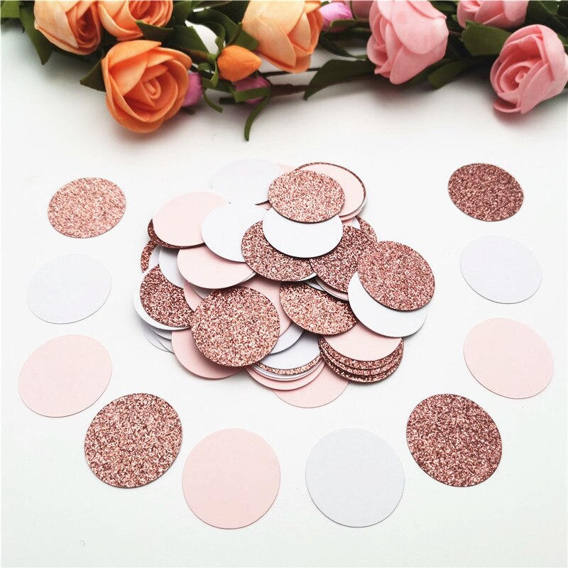 100pcs 3cm Glitter Rose Gold Card Paper Confetti Wedding Round/Heart/Star Confettis Birthday Party Supplies Baby Shower Decor: Las21 Round Mix