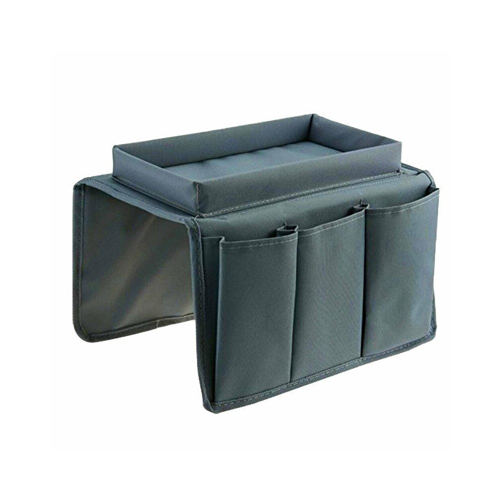 Sofa armlæn arrangør med 4 lommer og kopholder bakke sofa lænestol hængende opbevaringspose til tv fjernbetjening mobiltelefon: Grå