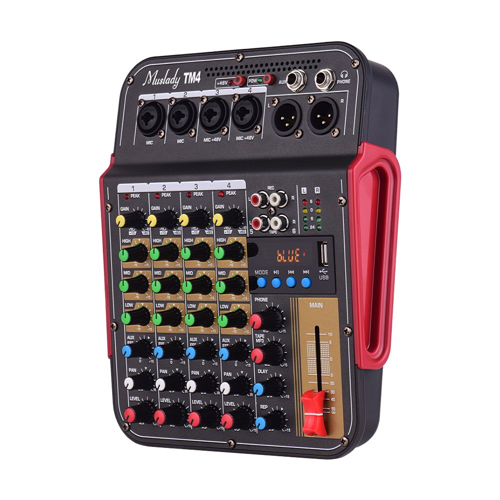 TM4 Digital 4-Channel Audio Mixer Mixing Console Built-in 48V Phantom Power &amp; BT Function Audio System Recording