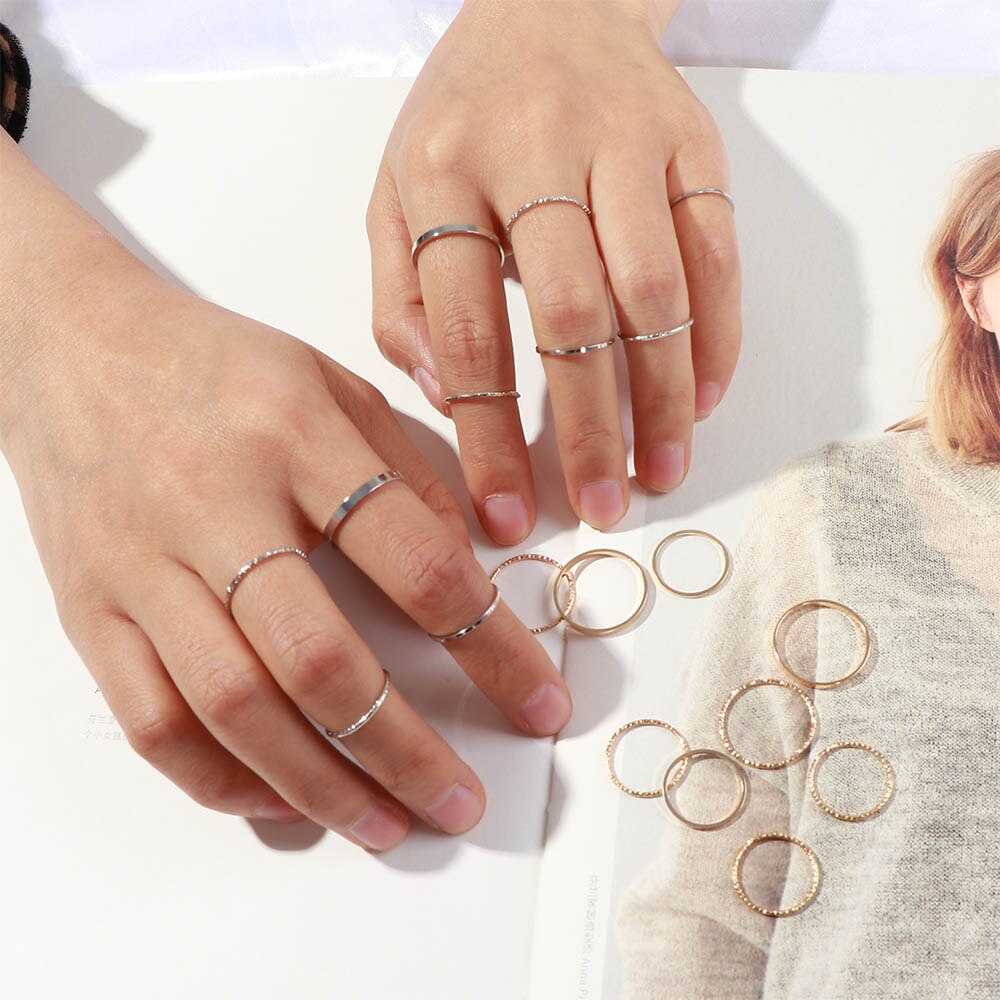 10 Stks/set Koreaanse Versie Joint Ring Tij Combinatie Staart Ringen Verschillende Grootte Van 1.4Cm-1.8Cm