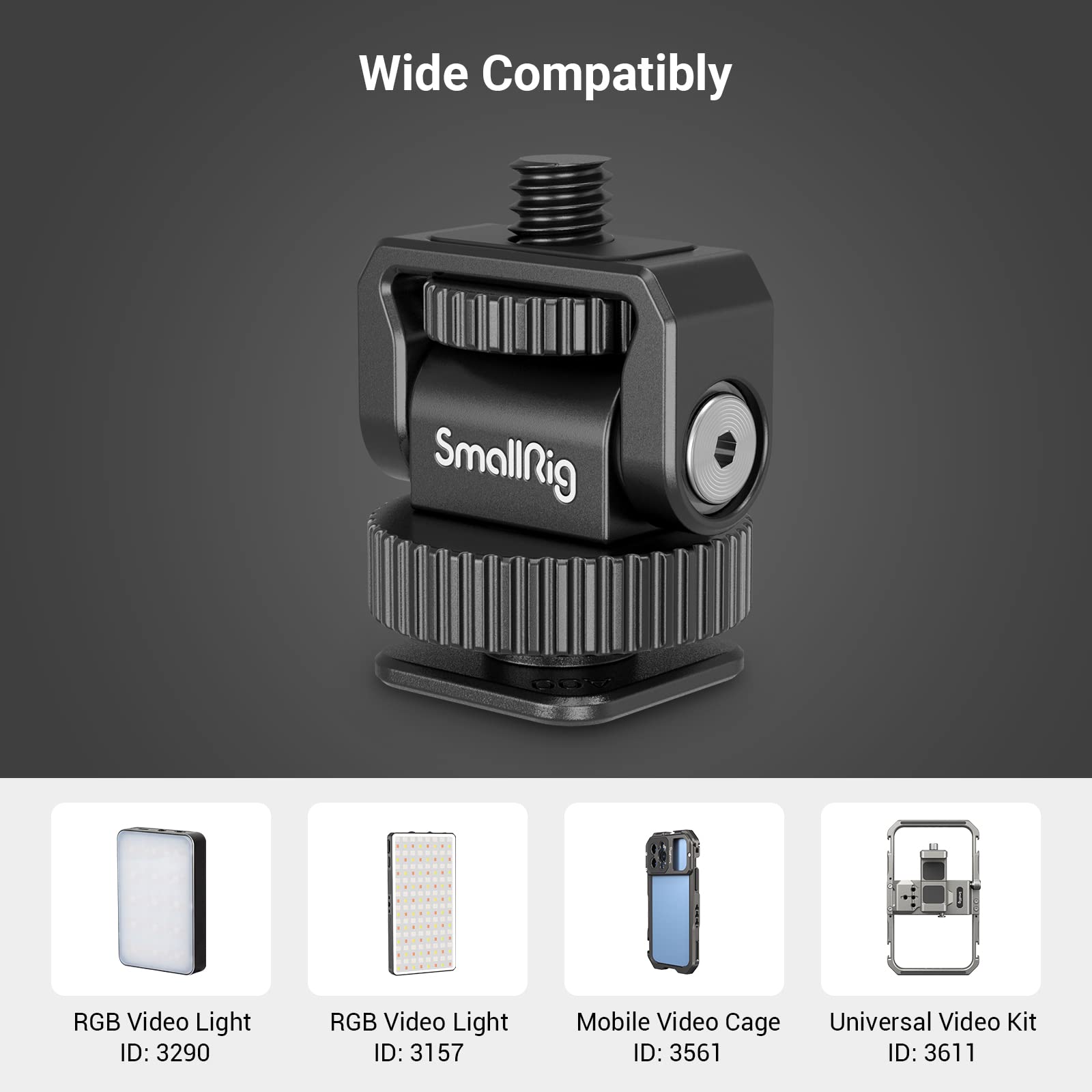 Smallrig mini-blitzschuh  to 1/4 " -20- schrauben-adapter zur erweiterung kleiner aufheller, der eine schwenk-/neigungseinstellung von 138 ermöglicht 3577